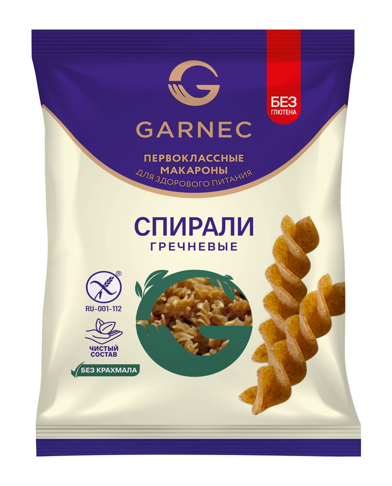 Макаронные изделия без глютена: спирали зеленая гречка